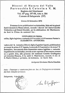 Certificato di matrimonio Leonardo Di Prima (Fai click per ingrandire)
