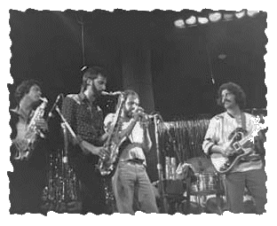 Photo: David Sanborn, Michael Brecker, Randy Brecker and Steve at the Village Gate(July '75) by Erika Price 