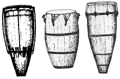 Atabaques tre tipi differenti, disegni di Peppe Consolmagno